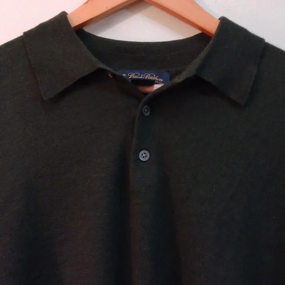 Brooks Brothers Green Fine Italian Merino Wool Long Sleeve Polo Shirt  (Large) - Picture 7 of 11